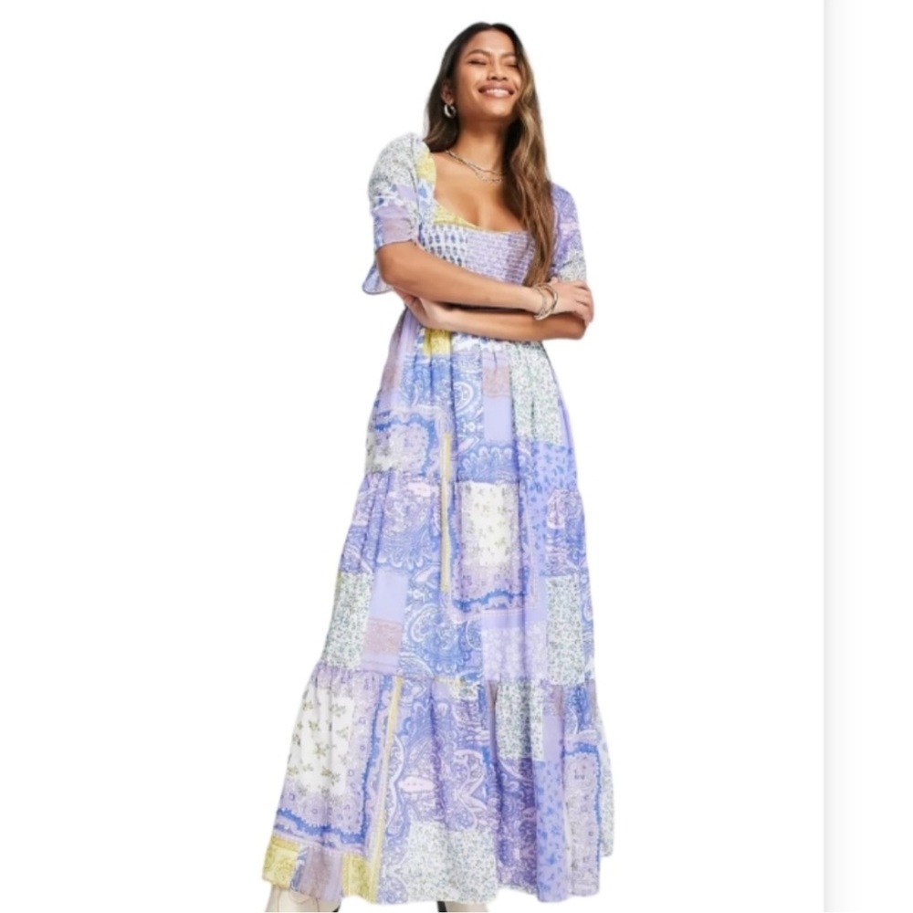 ASOS Curve Patchwork Maxi Dress in Purple and Yellow